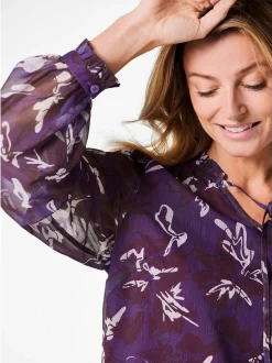 Goldner Damen Chiffon Blusen in aubergine
