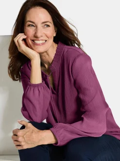 Goldner Damen Chiffon Blusen - Kurzgröße in aubergine