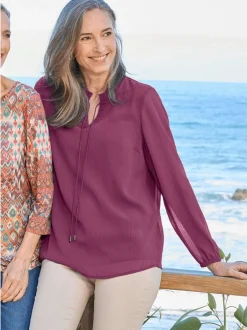Goldner Damen Chiffon Blusen - Kurzgröße in aubergine