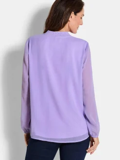 Goldner Damen Chiffon Blusen in flieder - Ärmel: langarm