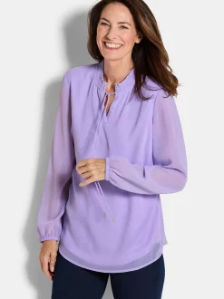 Goldner Damen Chiffon Blusen - Kurzgröße in flieder