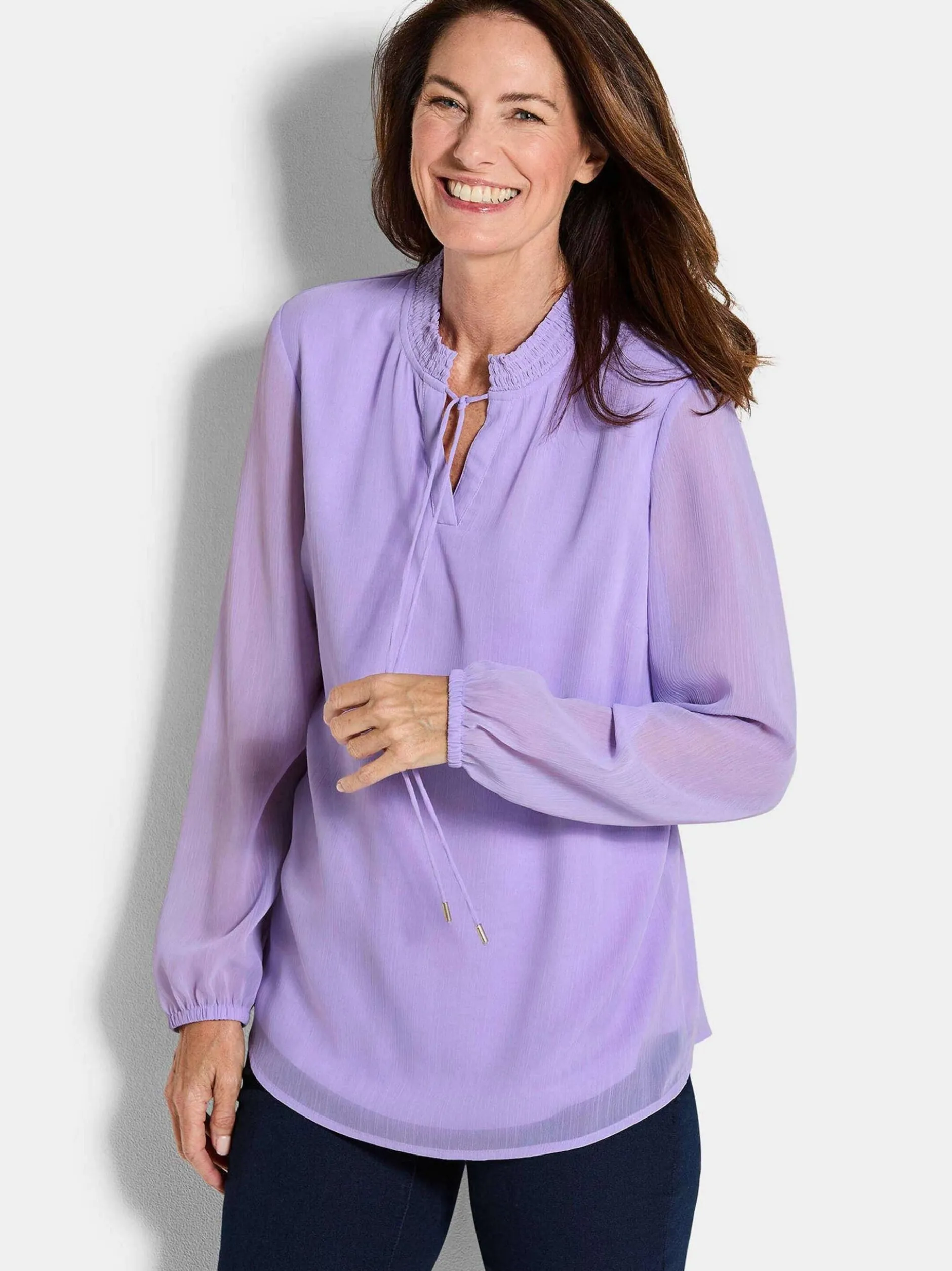 Goldner Damen Chiffon Blusen - Kurzgröße in flieder
