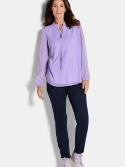 Goldner Damen Chiffon Blusen - Kurzgröße in flieder