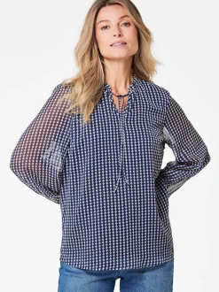 Goldner Damen Chiffon Blusen in marine - Ärmel: langarm