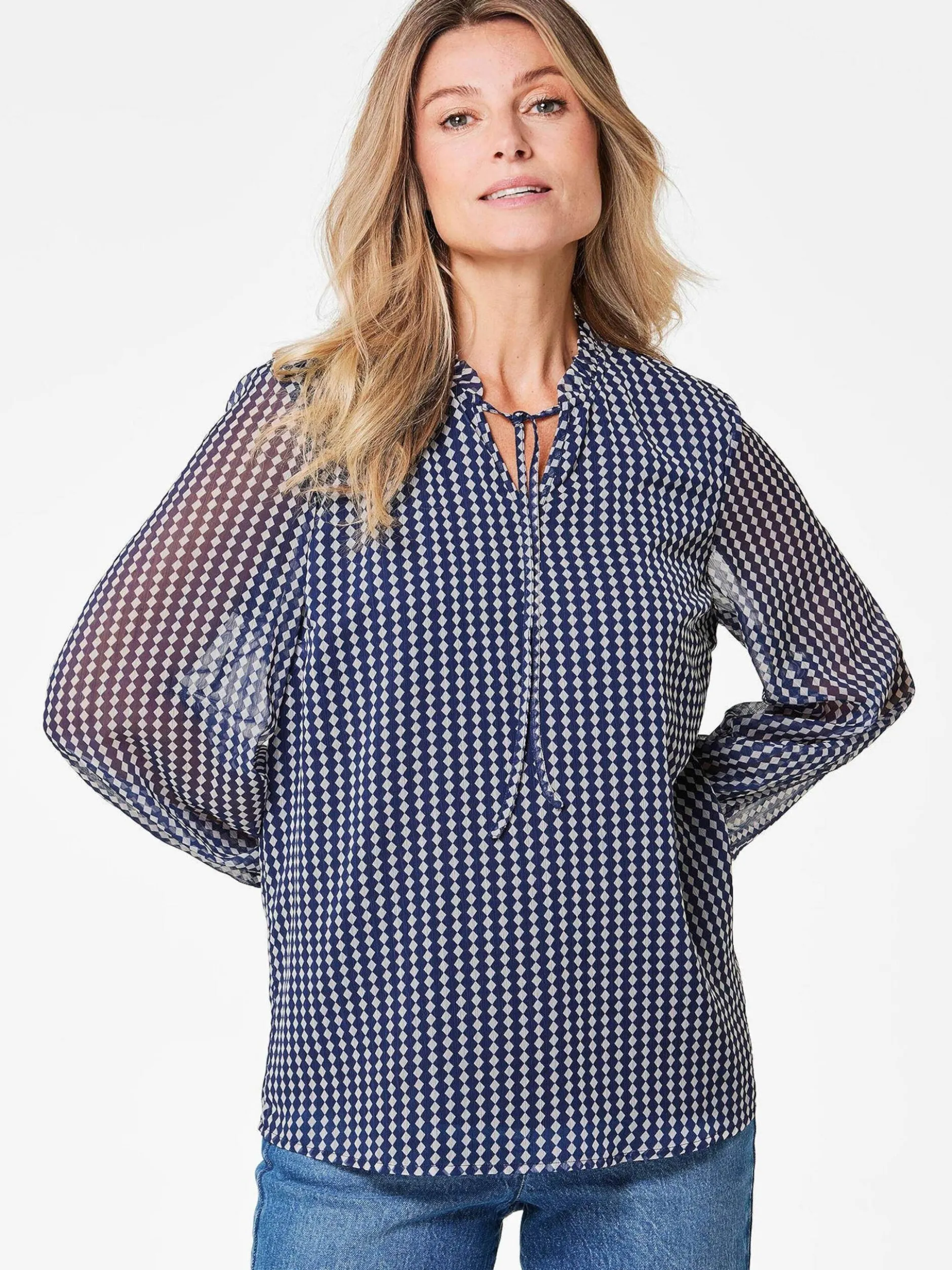 Goldner Damen Chiffon Blusen in marine - Ärmel: langarm
