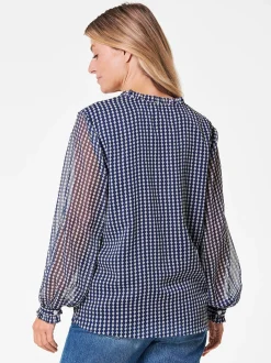 Goldner Damen Chiffon Blusen in marine - Ärmel: langarm