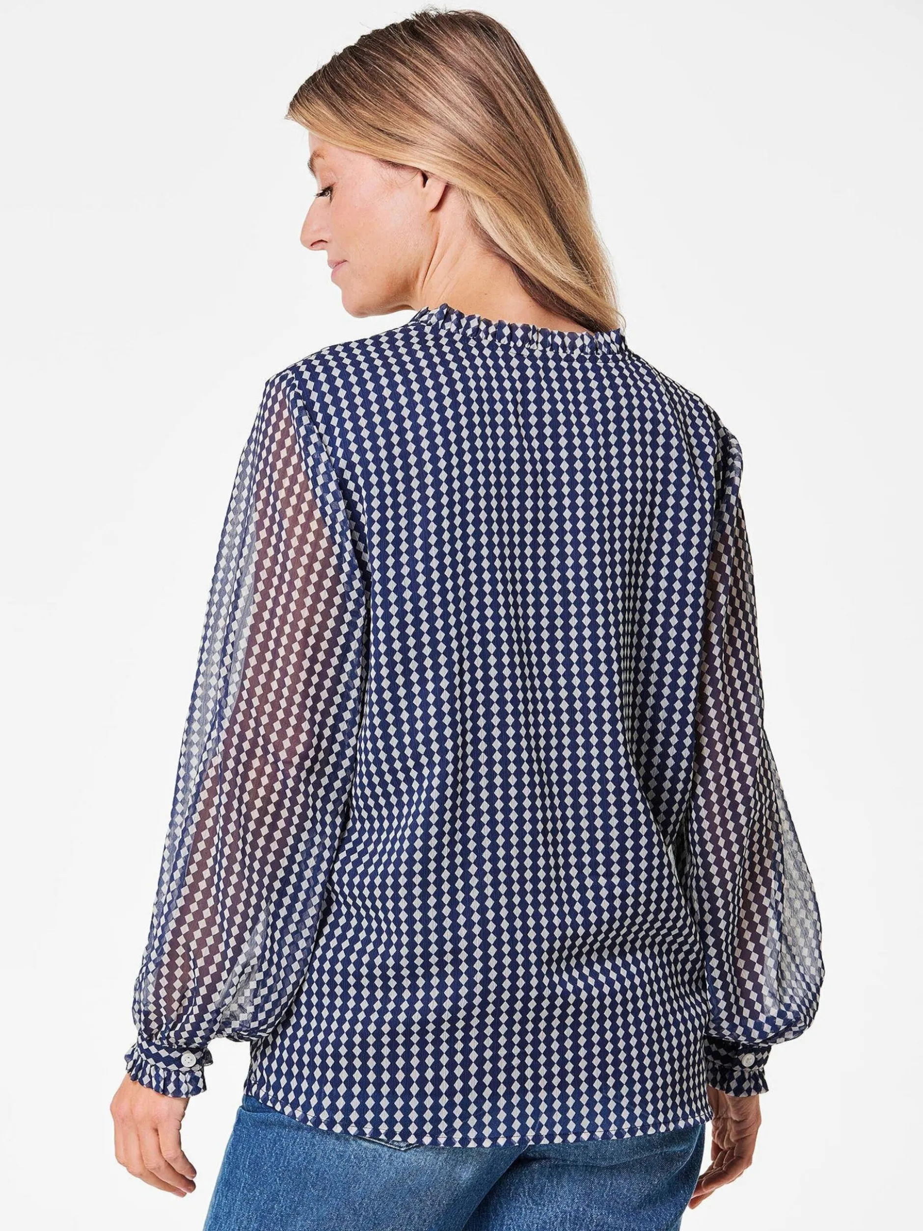 Goldner Damen Chiffon Blusen in marine - Ärmel: langarm