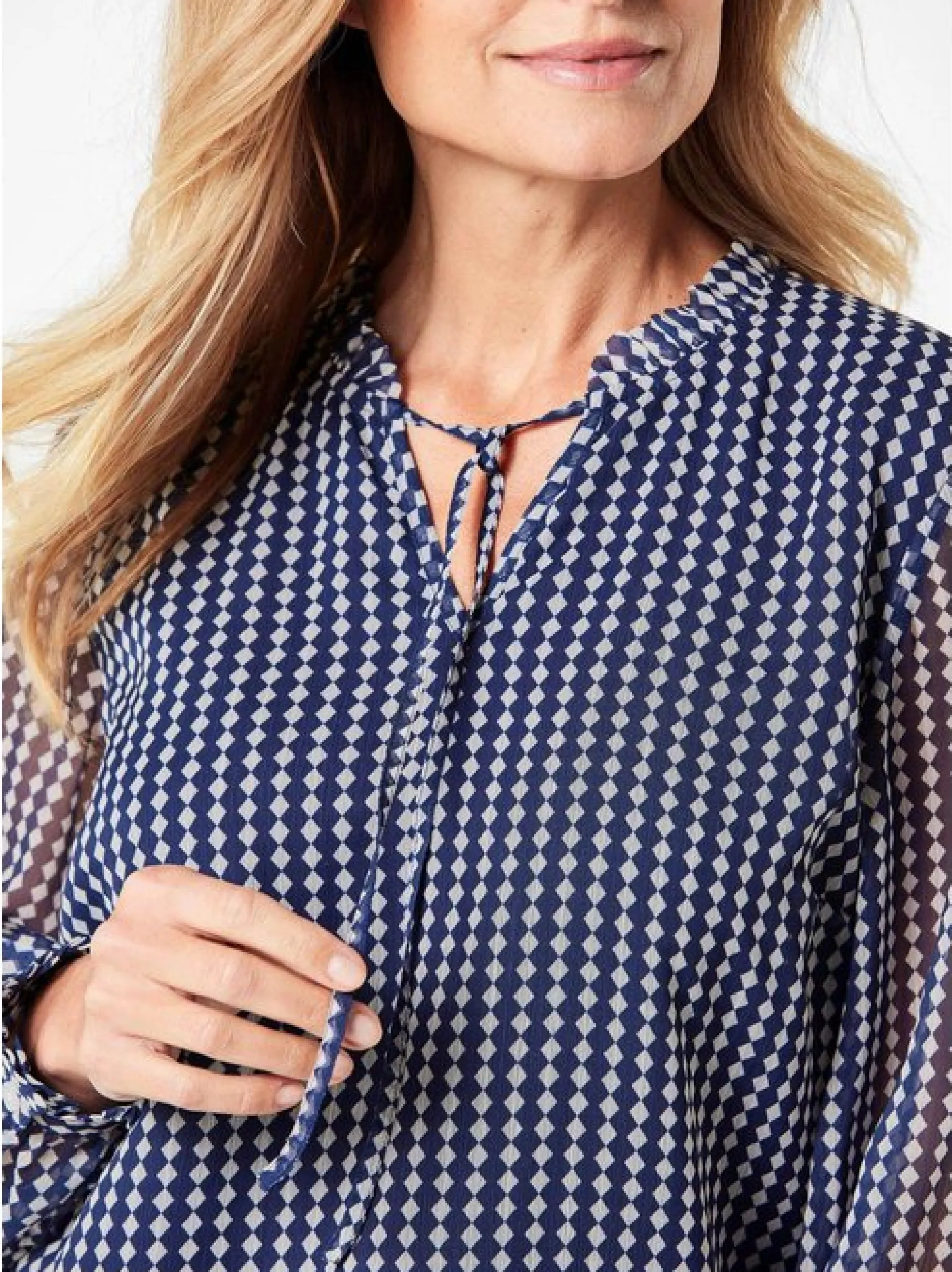 Goldner Damen Chiffon Blusen in marine - Ärmel: langarm