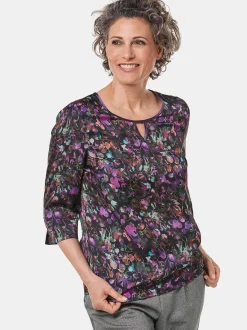Goldner Damen Druckblusen in schwarz - Ärmel: 3/4 Arm