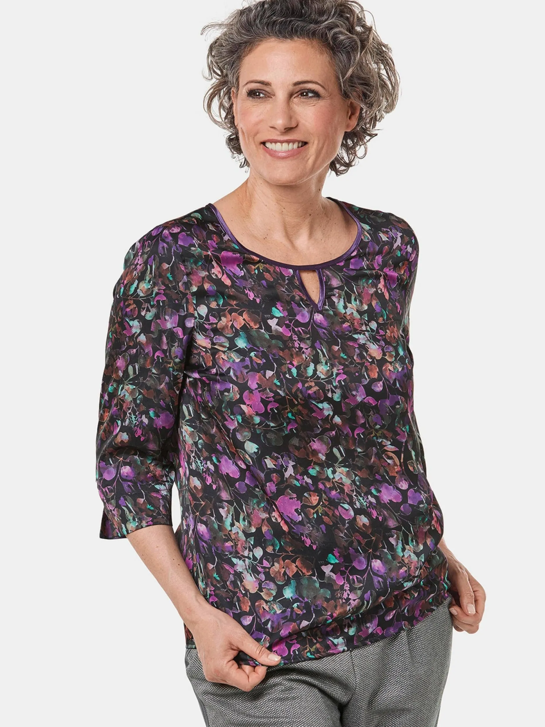 Goldner Damen Druckblusen in schwarz - Ärmel: 3/4 Arm