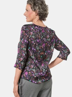 Goldner Damen Druckblusen in schwarz - Ärmel: 3/4 Arm