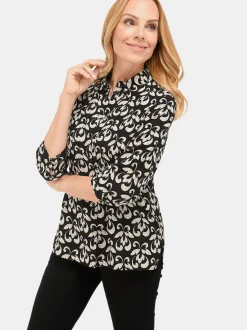 Goldner Damen Druckblusen in schwarz - Ärmel: 3/4 Arm