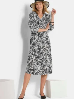Goldner Damen Druckkleider - Kurzgröße in schwarz weiß
