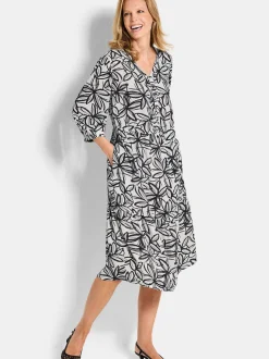 Goldner Damen Druckkleider - Kurzgröße in schwarz weiß