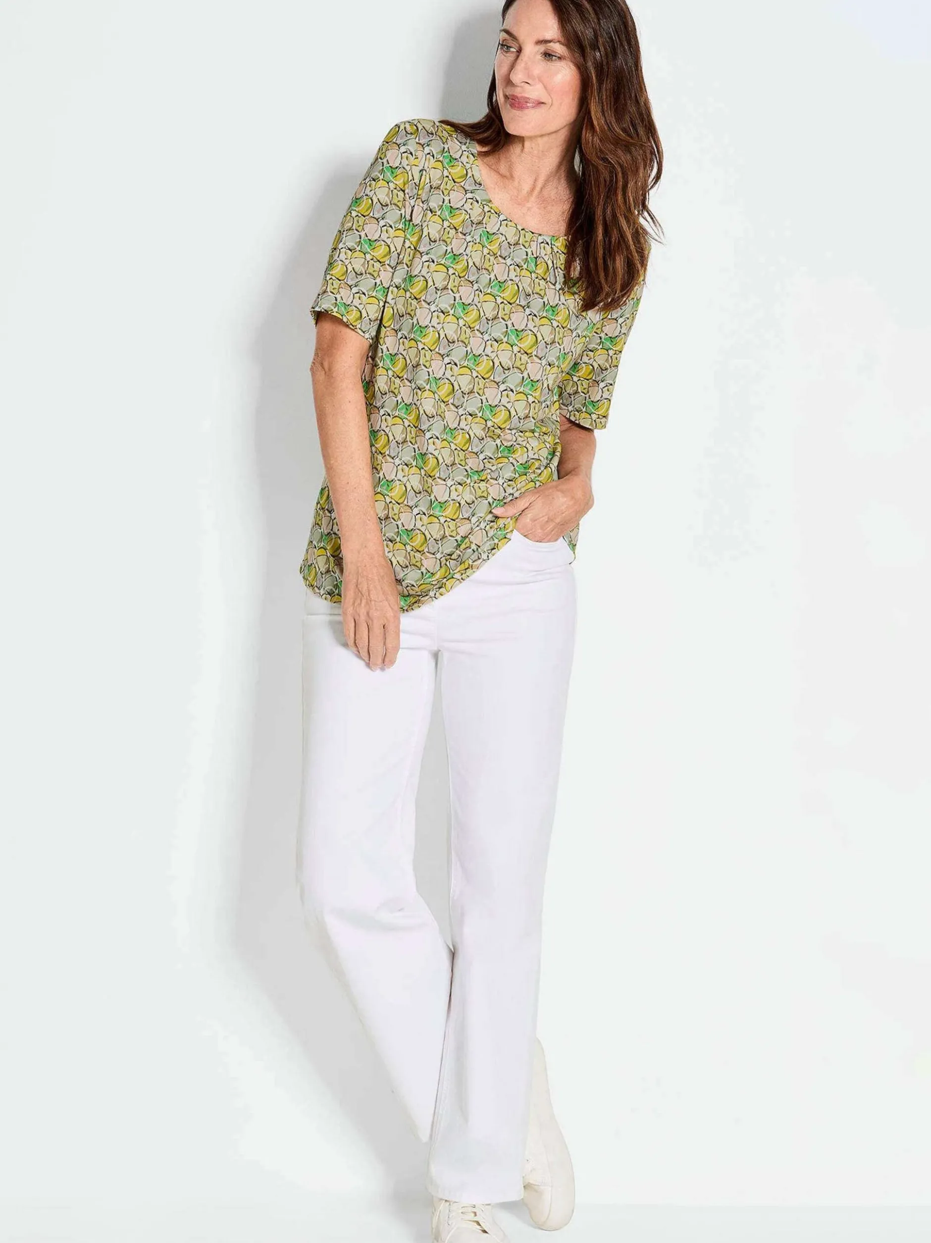 Goldner Damen Druckshirts in grün gelb - Ärmel: Halbarm