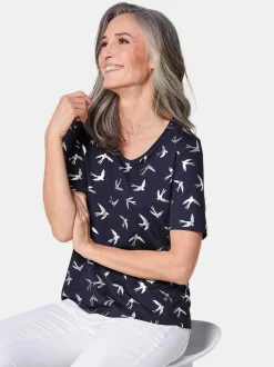 Goldner Damen Druckshirts in marine - Ärmel: kurzarm