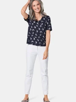 Goldner Damen Druckshirts in marine - Ärmel: kurzarm