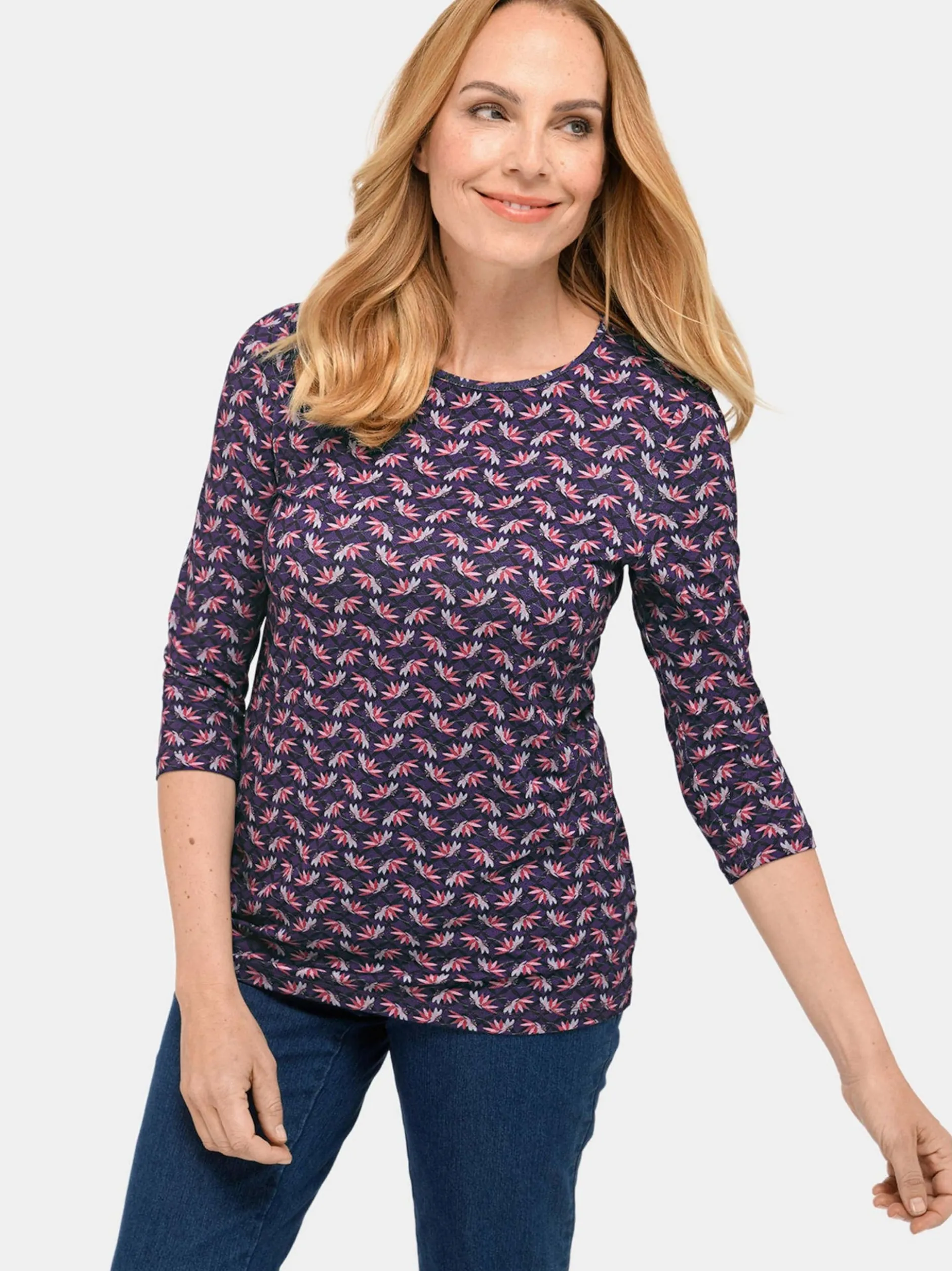 Goldner Damen Druckshirts in marine - Ärmel: Halbarm