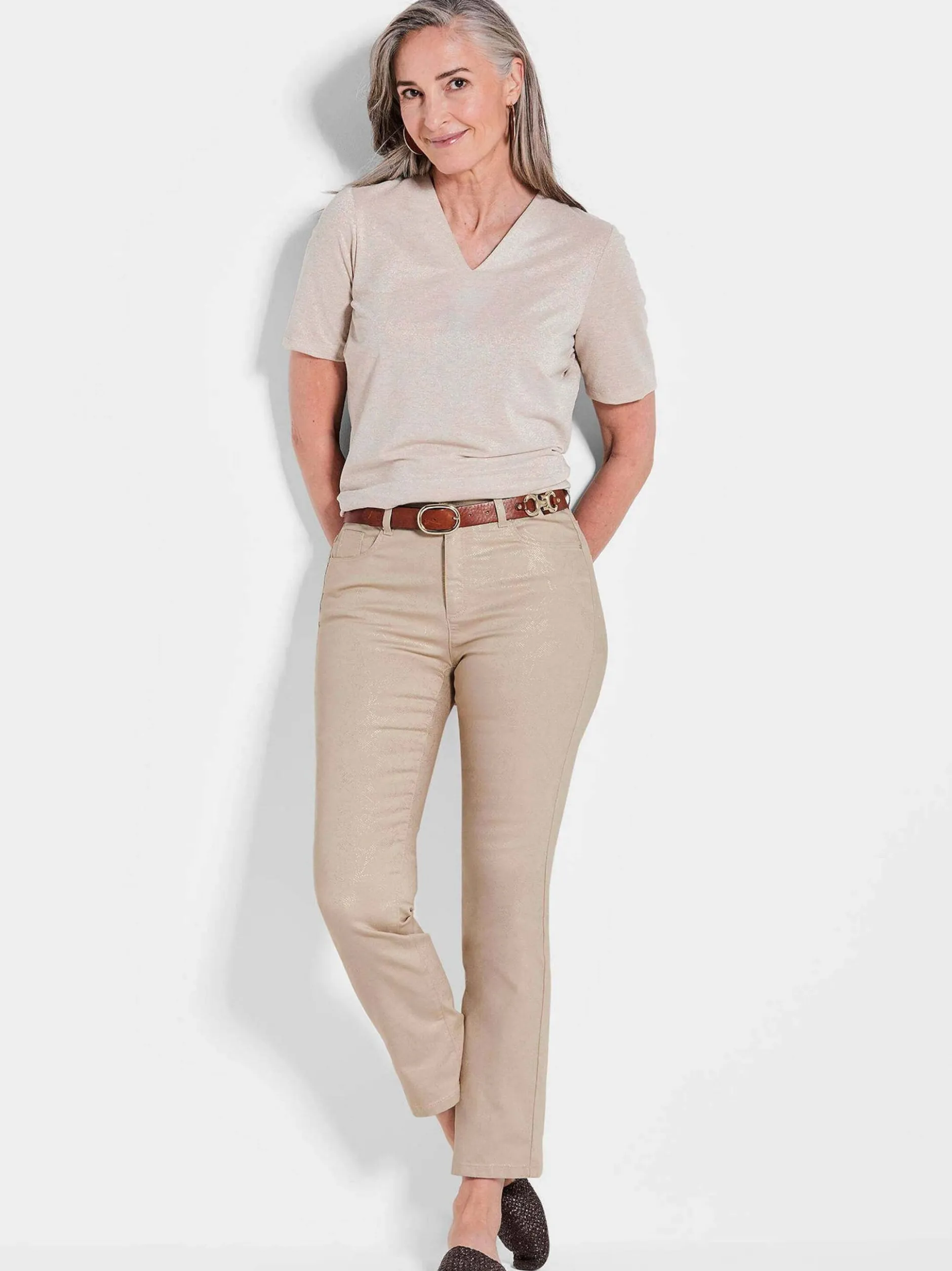 Goldner Damen Gemusterte Hosen in beige