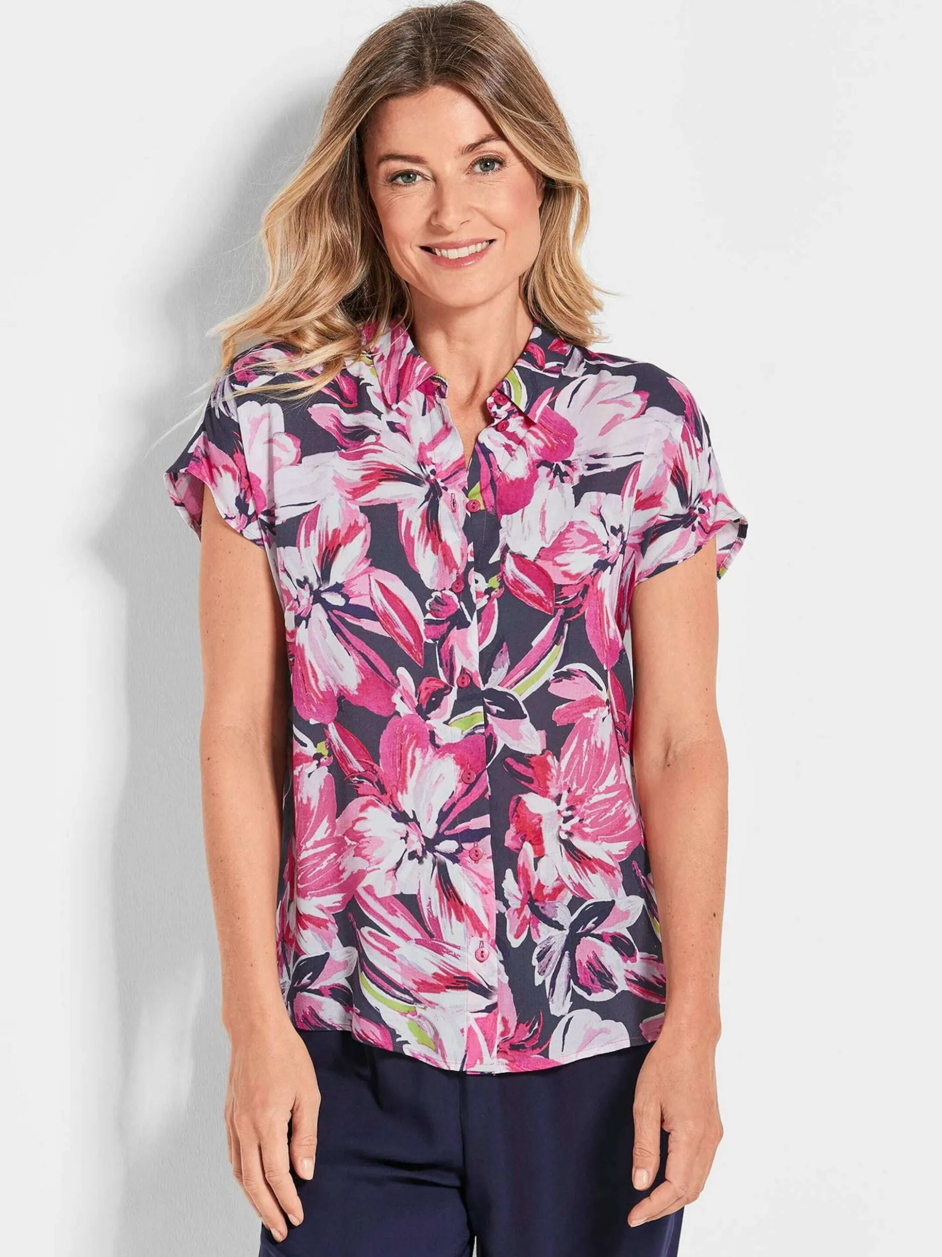 Goldner Damen Hemdblusen in pink - Ärmel: kurzarm
