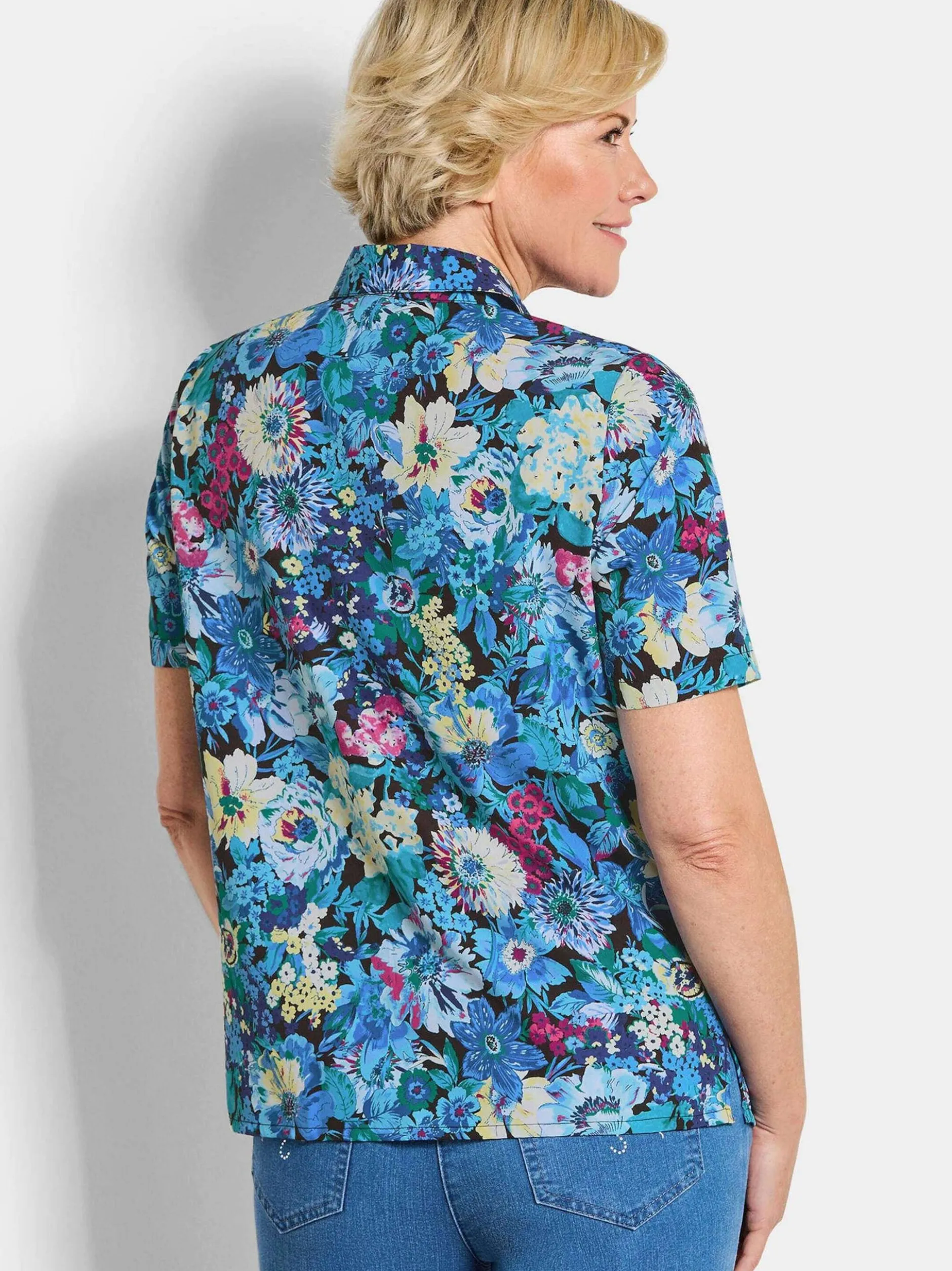 Goldner Damen Hemdblusen - Kurzgröße in blau