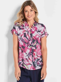 Goldner Damen Hemdblusen - Kurzgröße in pink mehrfarbig