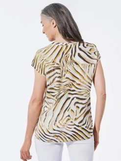 Goldner Damen Kurzarmbluse in beige mehrfarbig