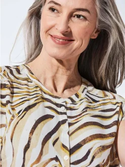 Goldner Damen Kurzarmbluse in beige mehrfarbig