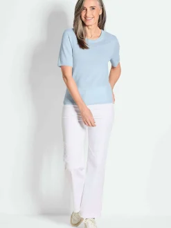 Goldner Damen Kurzarm-Pullover in hellblau