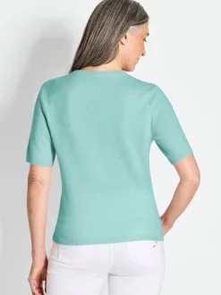 Goldner Damen Kurzarm-Pullover in aqua - Ärmel: Halbarm