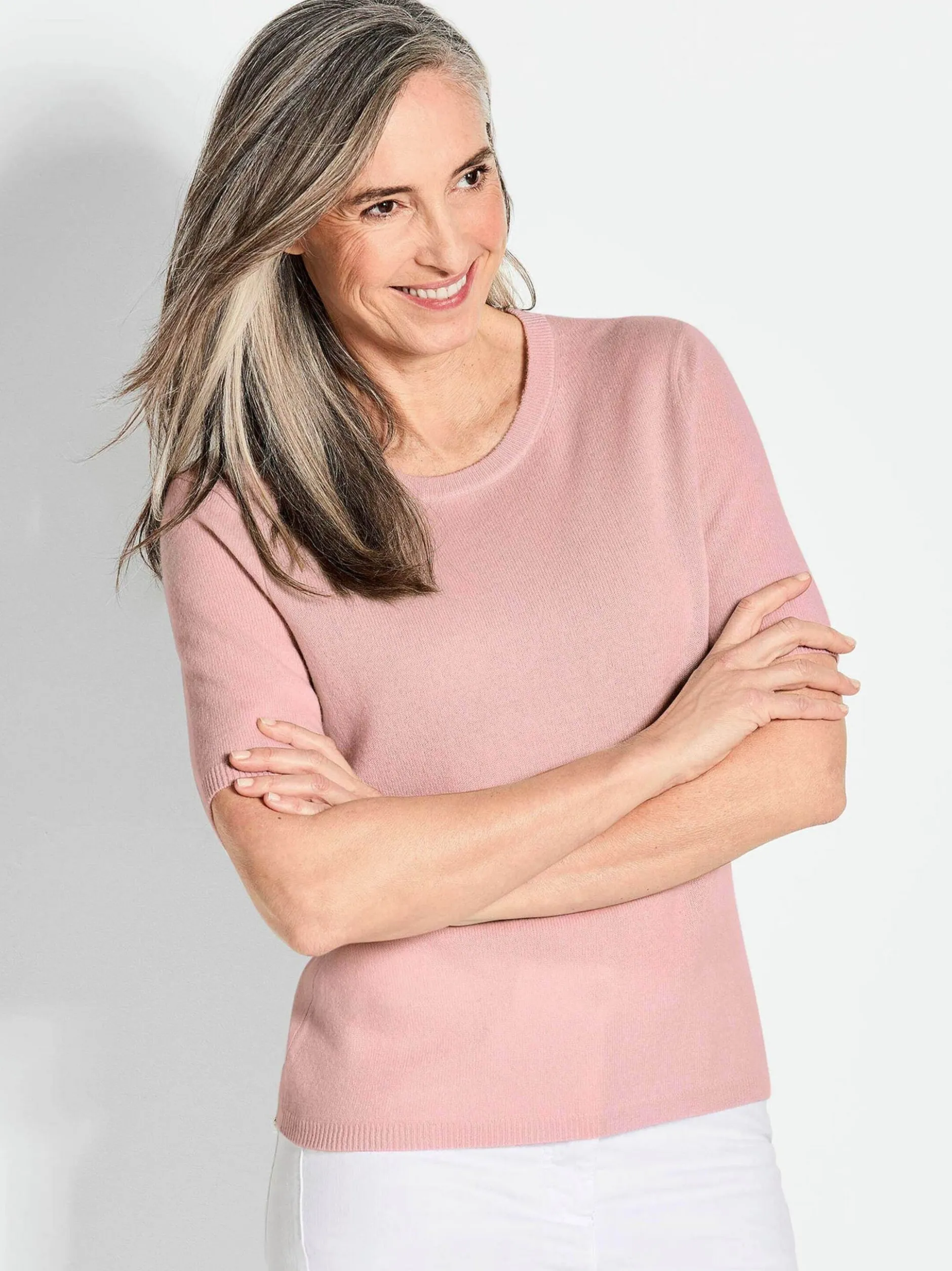 Goldner Damen Kurzarm-Pullover in rosa - Ärmel: Halbarm