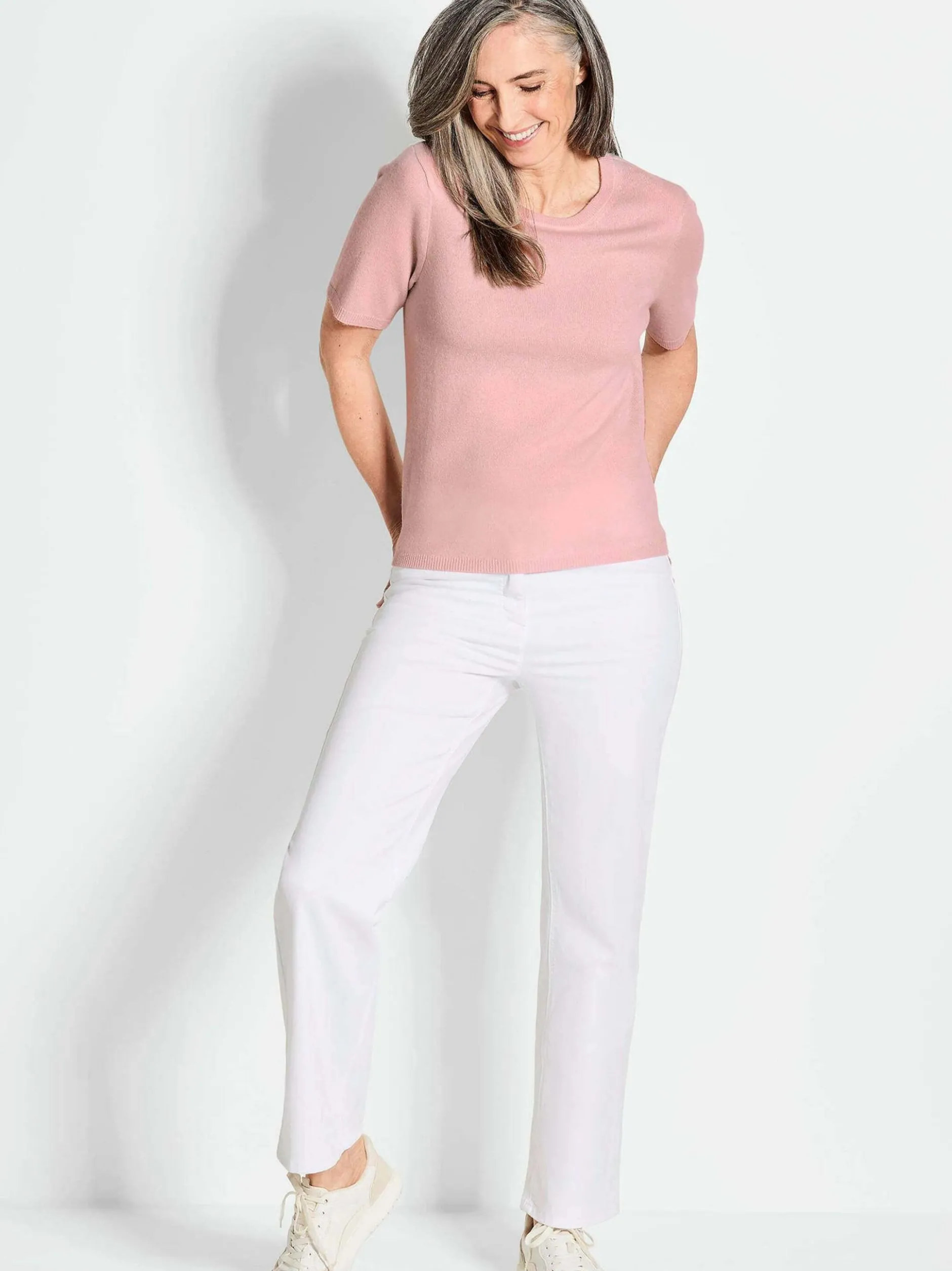 Goldner Damen Kurzarm-Pullover in rosa - Ärmel: Halbarm