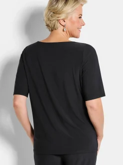Goldner Damen Kurzarmshirt in schwarz - Ärmel: Halbarm