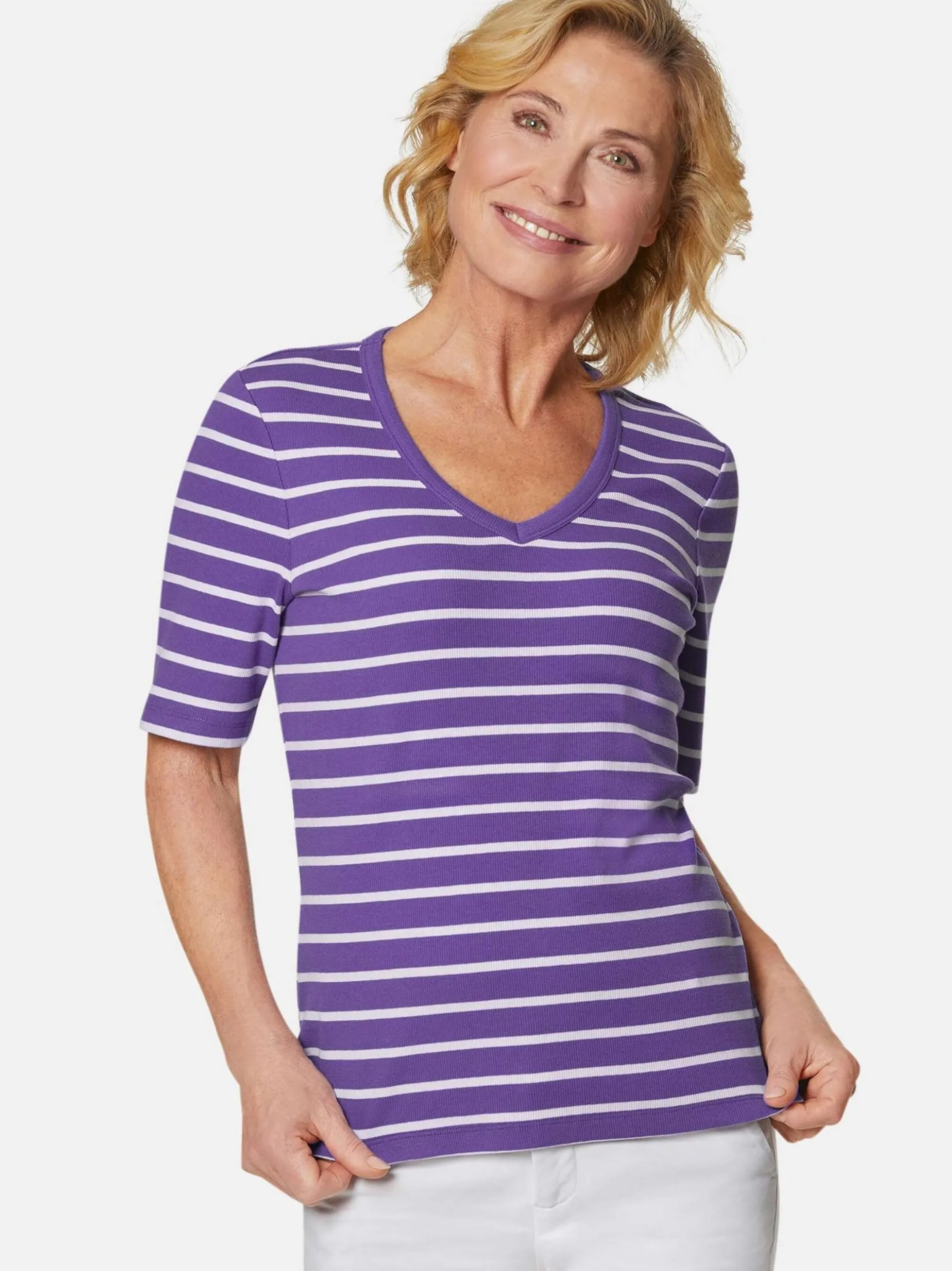Goldner Damen Kurzarm-Shirts in lila - Ärmel: Halbarm