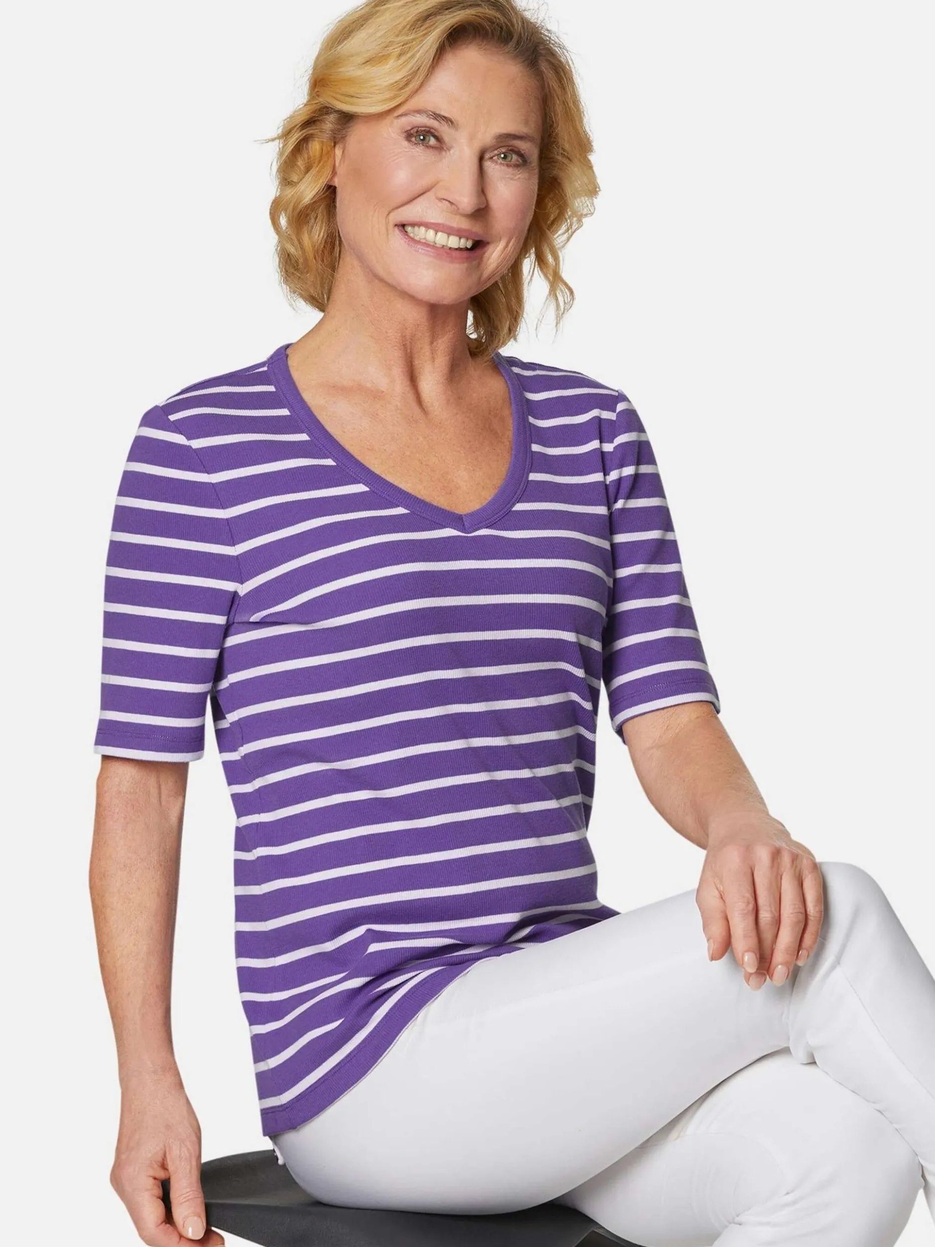 Goldner Damen Kurzarm-Shirts in lila - Ärmel: Halbarm