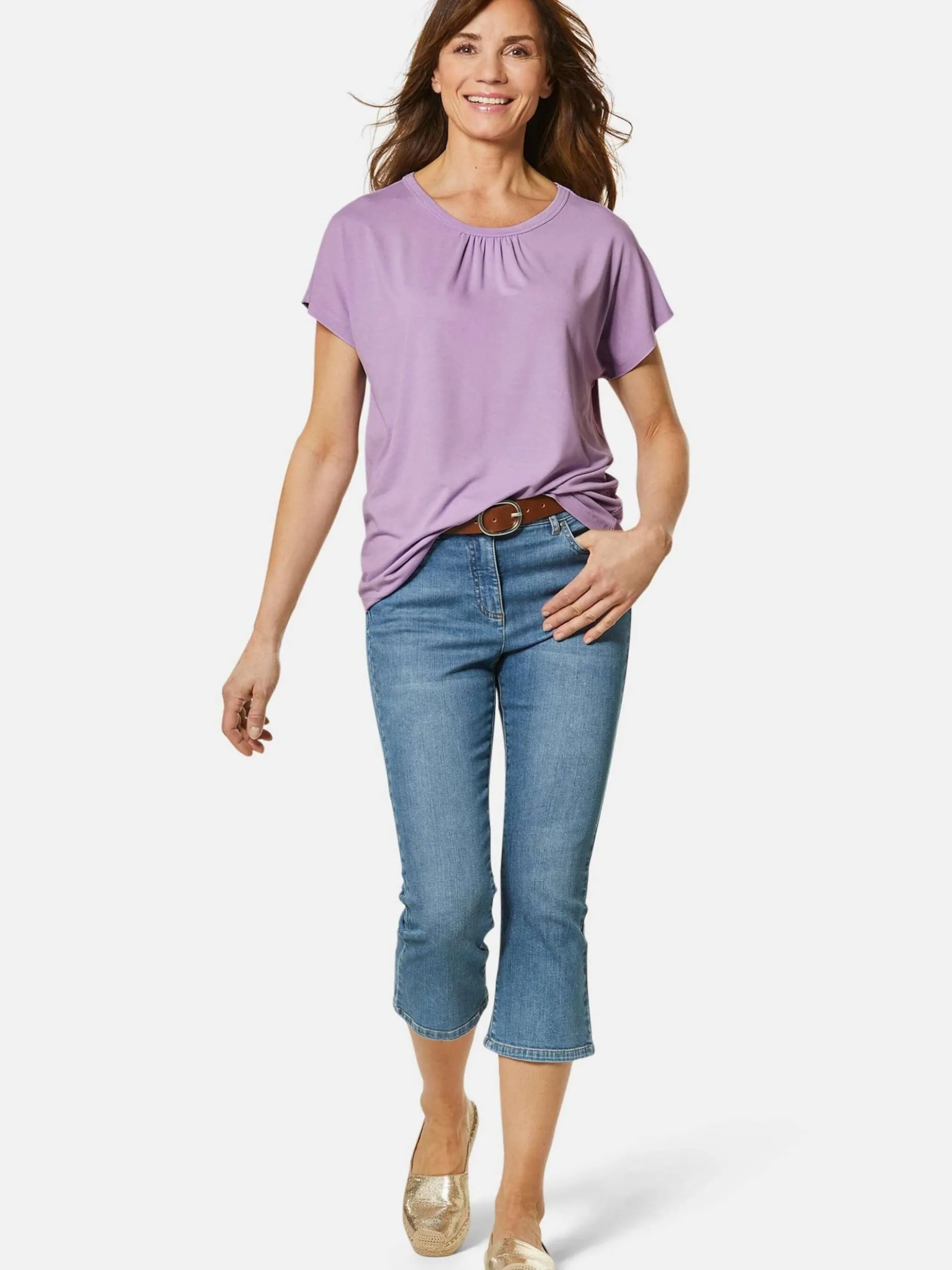 Goldner Damen Kurzarm-Shirts in flieder