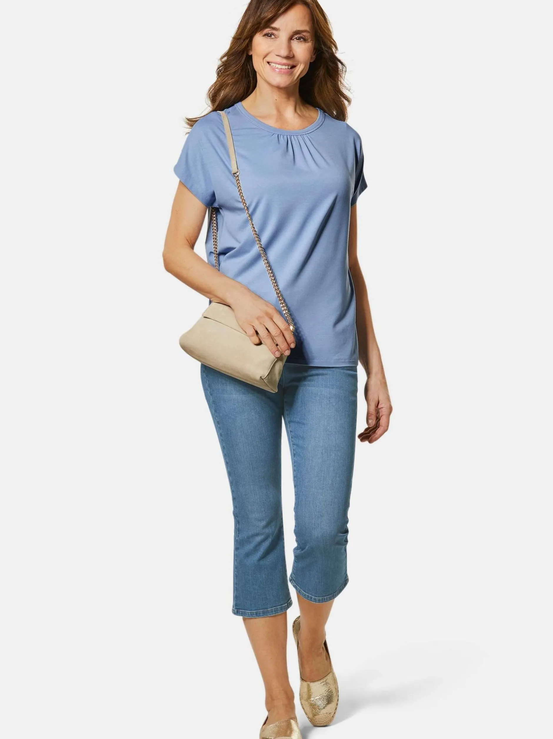 Goldner Damen Kurzarm-Shirts in blau - Ärmel: ohne Arm