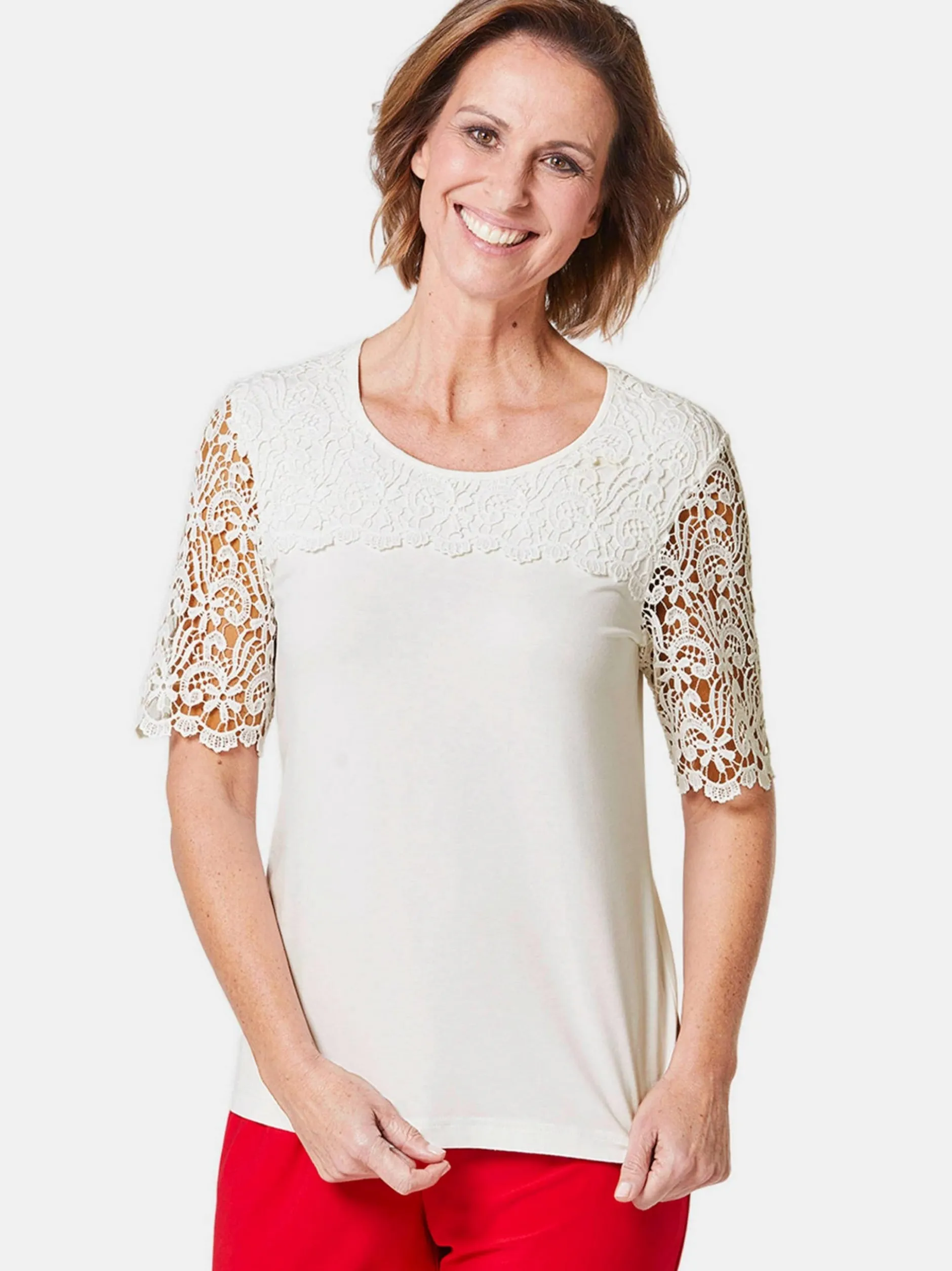 Goldner Damen Kurzarm-Shirts in weiß - Ärmel: Halbarm