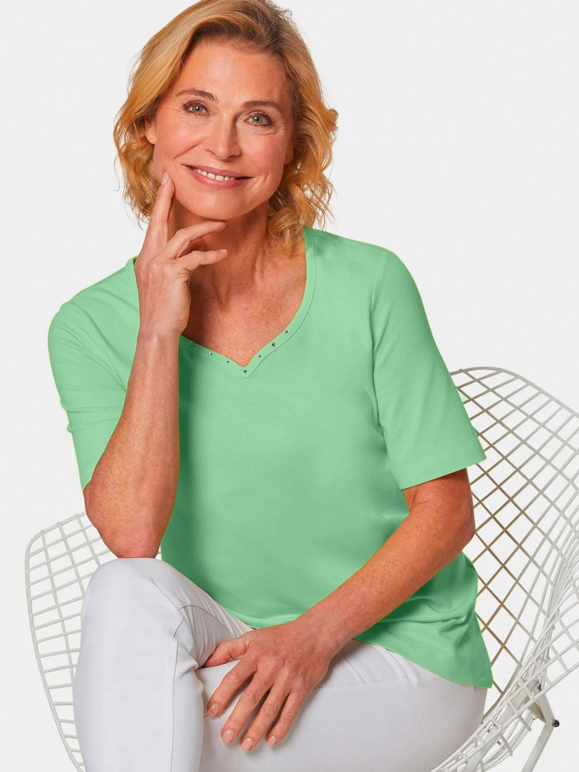 Goldner Damen Kurzarm-Shirts in grün - Ärmel: Halbarm