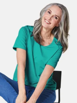 Goldner Damen Kurzarm-Shirts in türkis - Ärmel: kurzarm