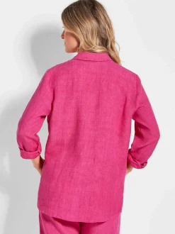 Goldner Damen Langarm-Blusen - Kurzgröße in pink