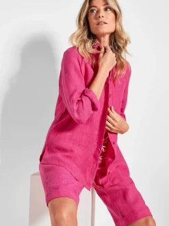 Goldner Damen Langarm-Blusen - Kurzgröße in pink