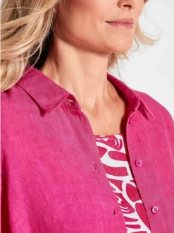 Goldner Damen Langarm-Blusen - Kurzgröße in pink