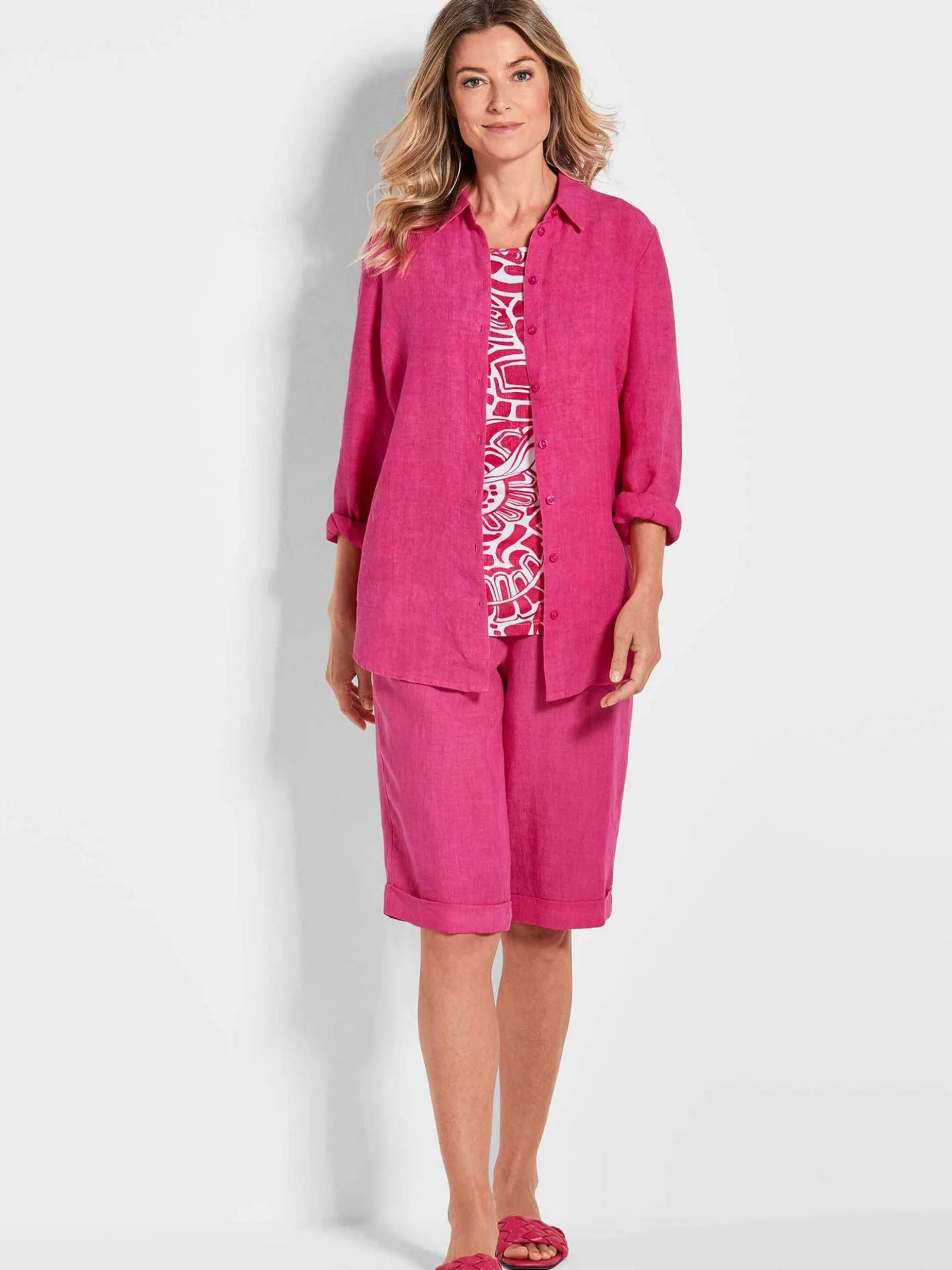 Goldner Damen Langarm-Blusen - Kurzgröße in pink