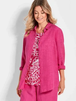 Goldner Damen Langarm-Blusen in pink - Ärmel: langarm
