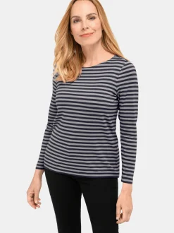 Goldner Damen Langarmshirt - Kurzgröße in marine grau
