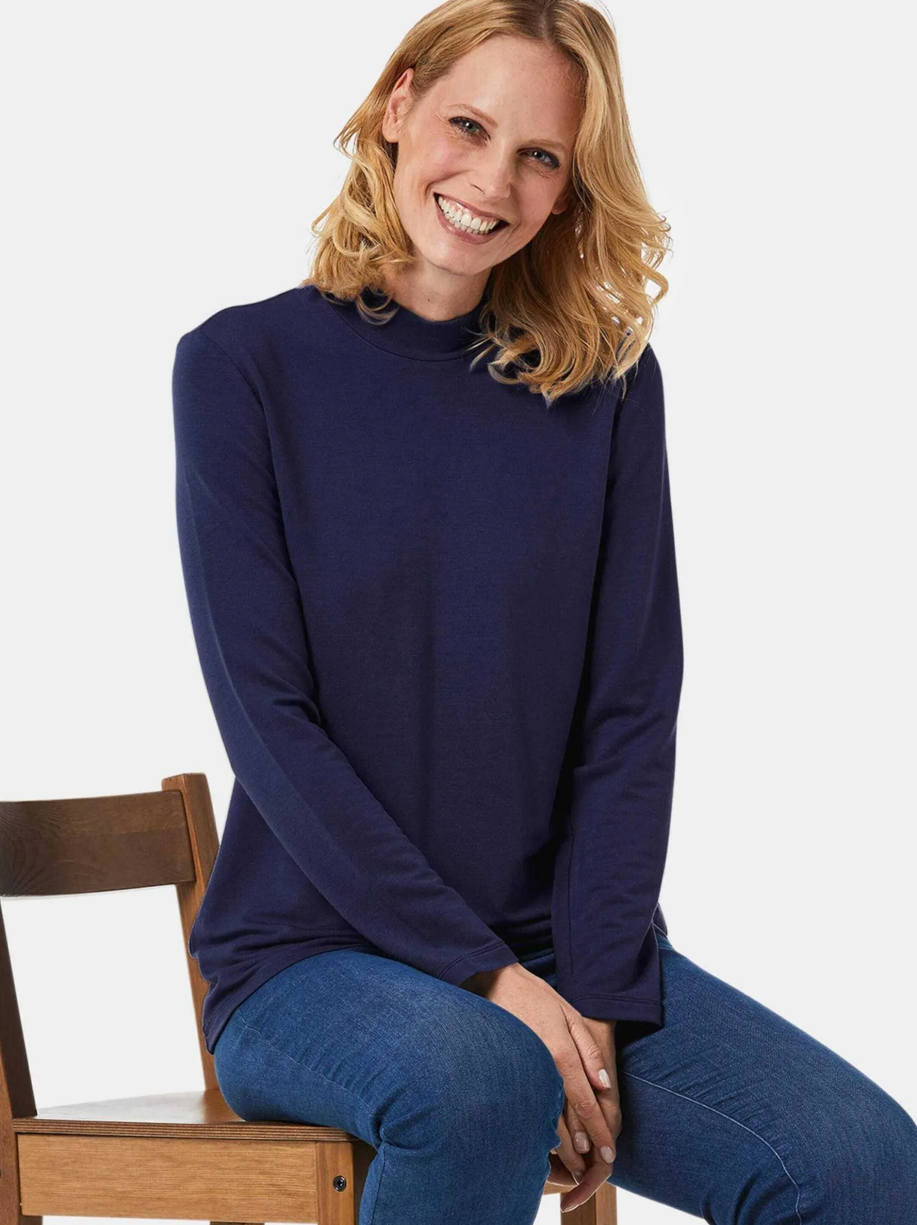 Goldner Damen Langarm-Shirts in marine - Ärmel: langarm