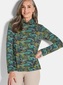 Goldner Damen Langarm-Shirts in smaragd - Ärmel: langarm