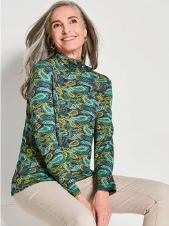 Goldner Damen Langarm-Shirts in smaragd - Ärmel: langarm