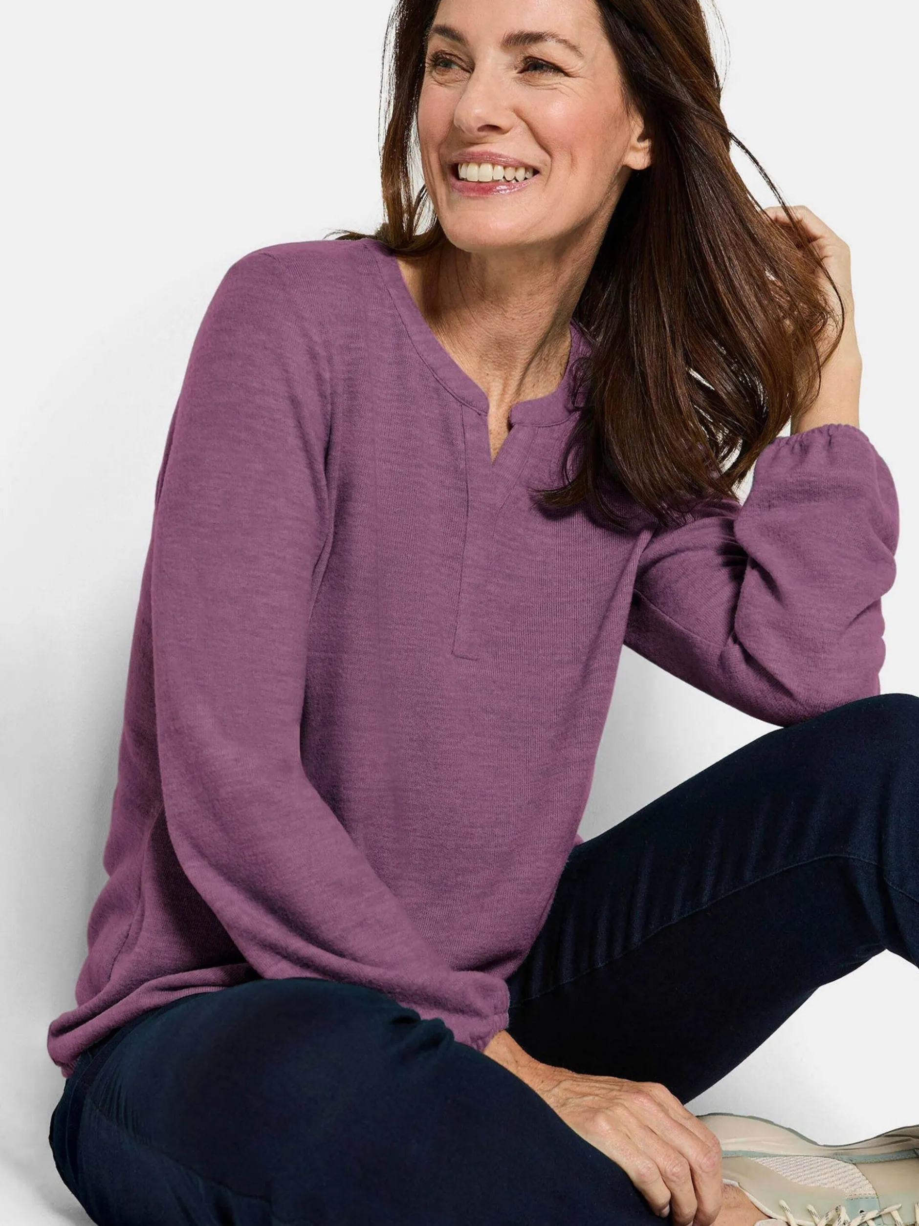Goldner Damen Longshirts in aubergine - Ärmel: langarm